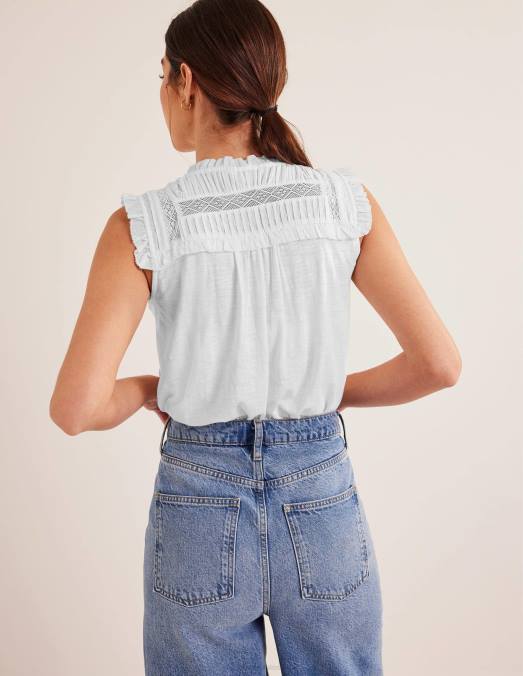 Boden vêtements blanc femmes chemise en jersey à détail d'empiècement LB2X1094