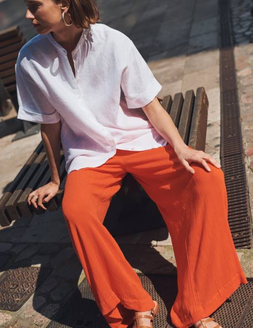 Boden vêtements blanc femmes chemise en lin à manches kimono LB2X2497