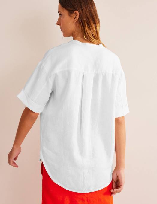 Boden vêtements blanc femmes chemise en lin à manches kimono LB2X2497