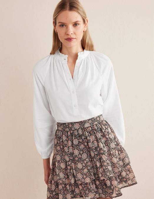 Boden vêtements blanc femmes chemise popover en coton pour tous les jours LB2X1623