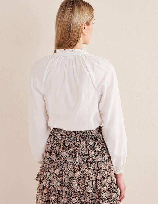 Boden vêtements blanc femmes chemise popover en coton pour tous les jours LB2X1623