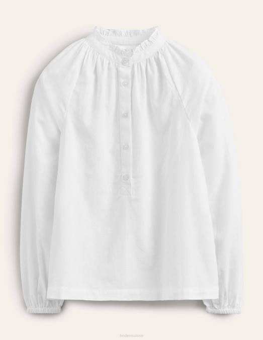 Boden vêtements blanc femmes chemise popover en coton pour tous les jours LB2X1623