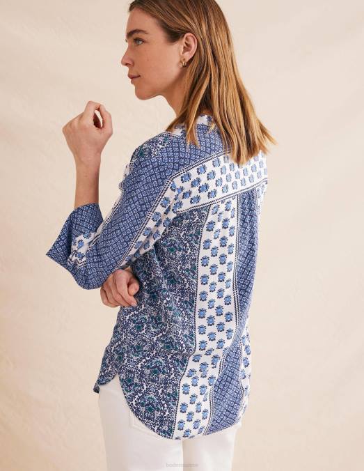 Boden vêtements bleu de Prusse et fleuron délicat femmes blouse décontractée à manches larges LB2X1115