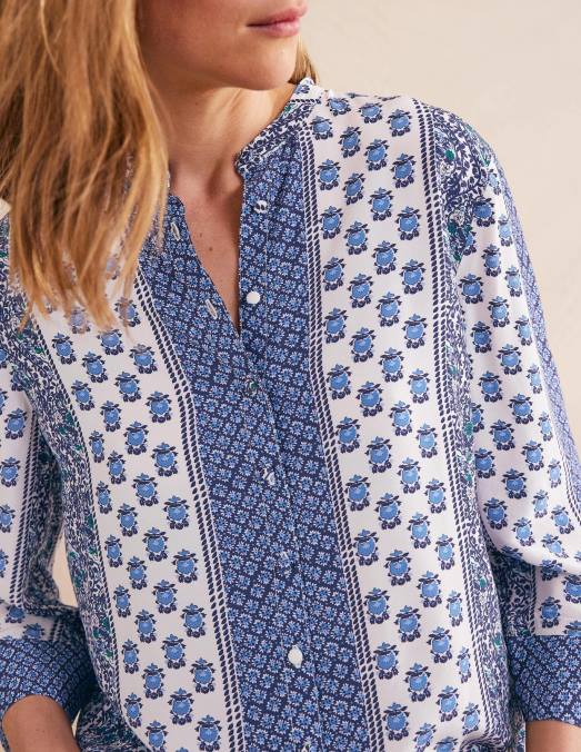 Boden vêtements bleu de Prusse et fleuron délicat femmes blouse décontractée à manches larges LB2X1115
