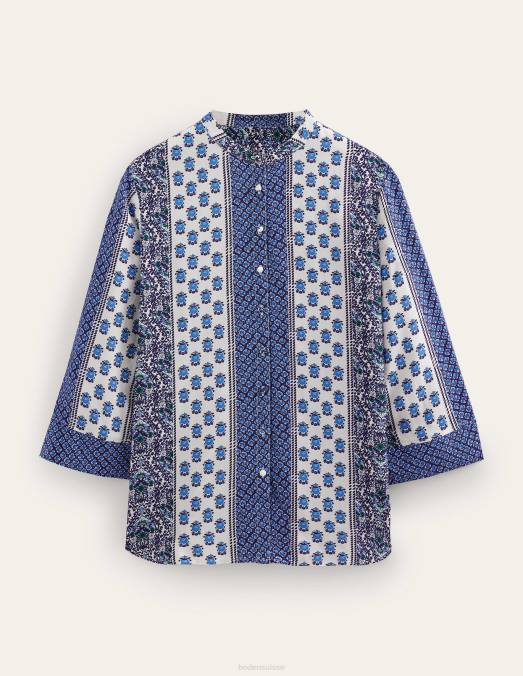 Boden vêtements bleu de Prusse et fleuron délicat femmes blouse décontractée à manches larges LB2X1115