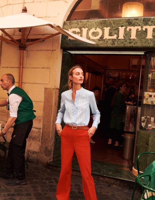 Boden vêtements bleuet à fines rayures femmes chemise en popeline à empiècements en dentelle LB2X317