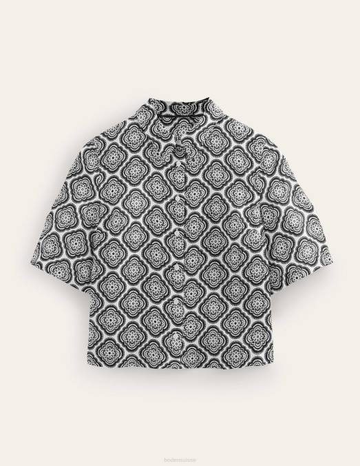 Boden vêtements blush noir et botanique femmes chemise en lin à manches courtes LB2X1101