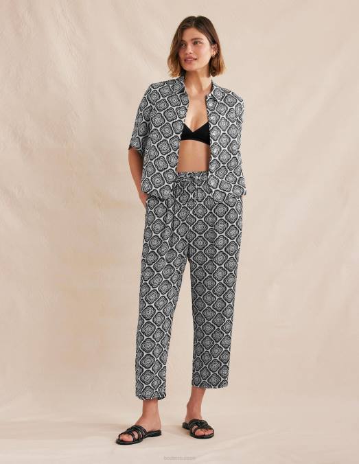 Boden vêtements blush noir et botanique femmes chemise en lin à manches courtes LB2X1101