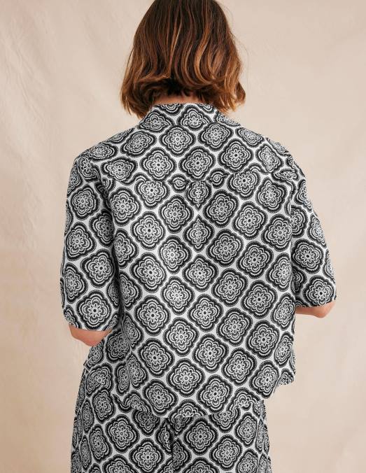 Boden vêtements blush noir et botanique femmes chemise en lin à manches courtes LB2X1101