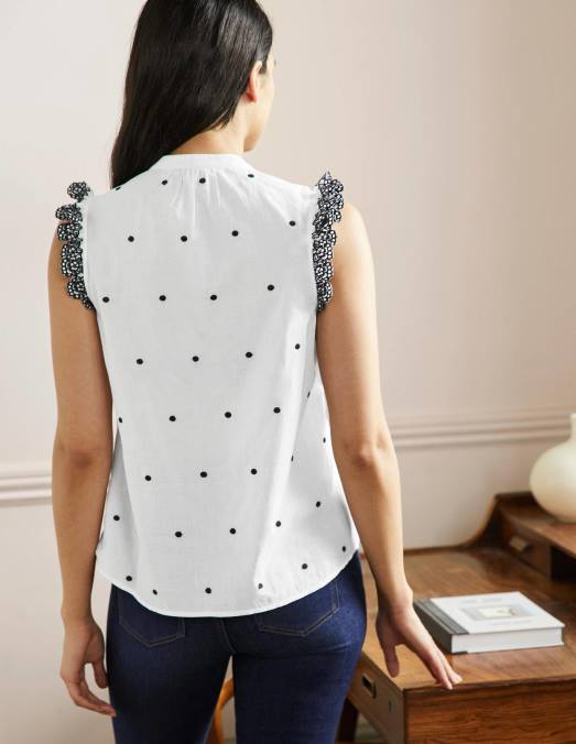Boden vêtements broderie blanche et noire femmes chemise brodée sans manches LB2X2411