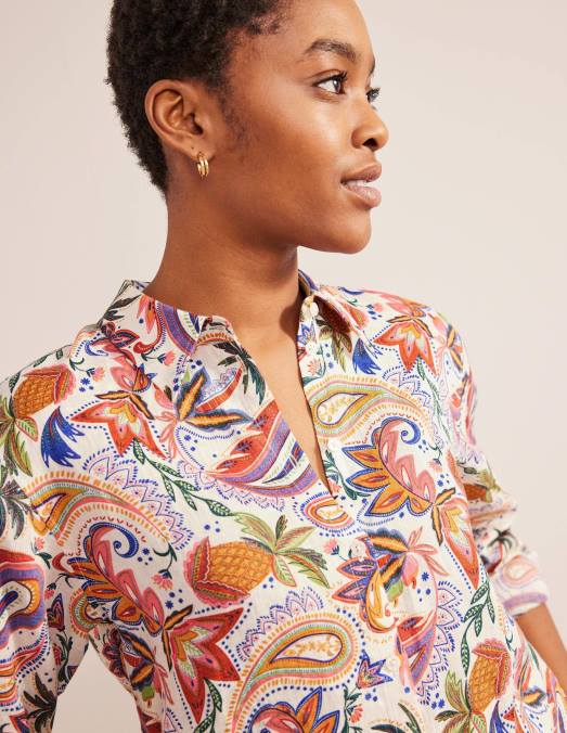 Boden vêtements cachemire multi & paradis femmes nouvelle chemise en lin LB2X2614