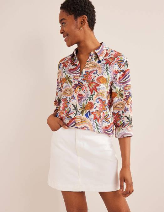 Boden vêtements cachemire multi & paradis femmes nouvelle chemise en lin LB2X2614