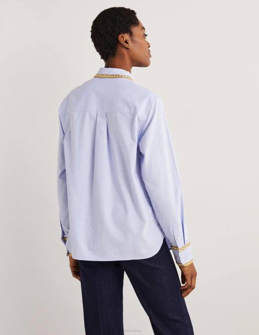 Boden vêtements chambray et métallisé femmes chemise décontractée à bordures dorées LB2X1597