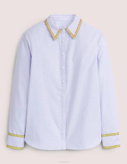 Boden vêtements chambray et métallisé femmes chemise décontractée à bordures dorées LB2X1597
