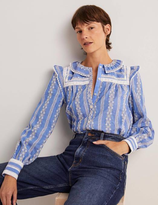 Boden vêtements chambray femmes blouse à bordure en crochet LB2X1956