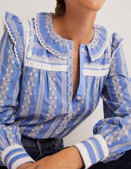 Boden vêtements chambray femmes blouse à bordure en crochet LB2X1956