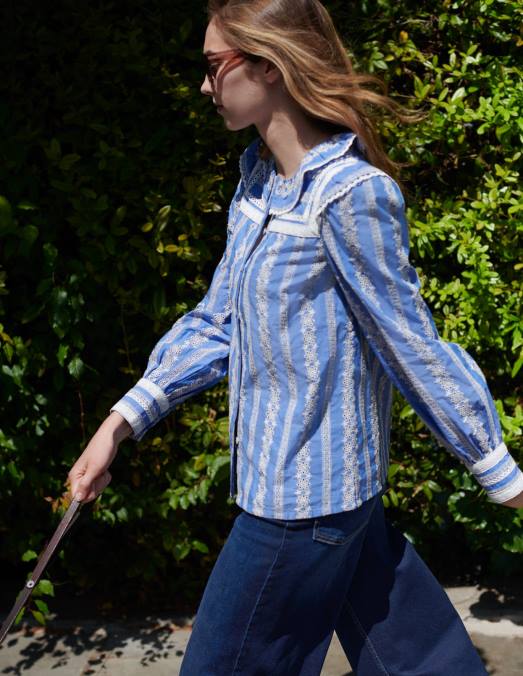 Boden vêtements chambray femmes blouse à bordure en crochet LB2X1956