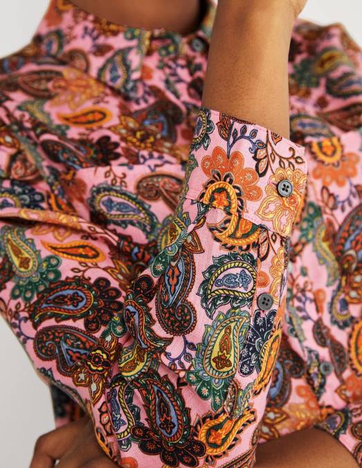 Boden vêtements charme fleurs de cerisier et cachemire femmes chemise en lin LB2X2034