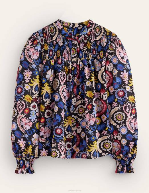 Boden vêtements charme multi & tropique femmes blouse en coton à empiècement smocké LB2X1413