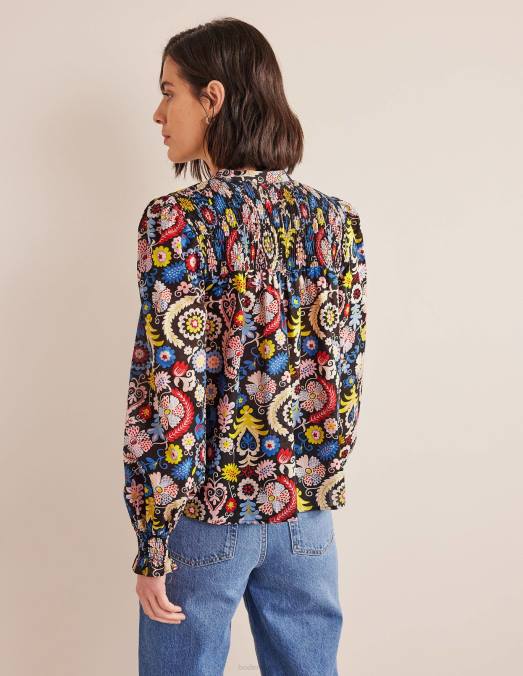 Boden vêtements charme multi & tropique femmes blouse en coton à empiècement smocké LB2X1413
