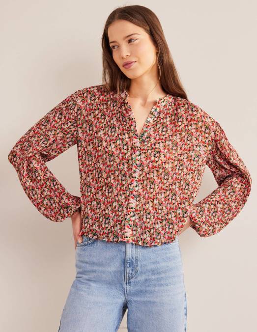 Boden vêtements fleuron multicolore et pictural femmes blouse plissée LB2X1926