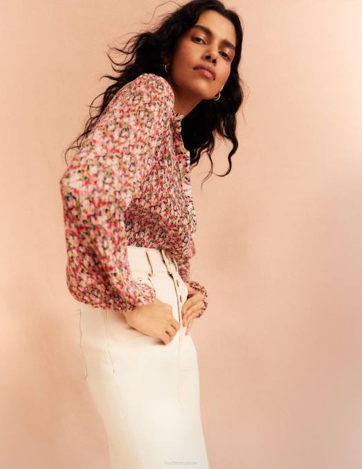 Boden vêtements fleuron multicolore et pictural femmes blouse plissée LB2X1926