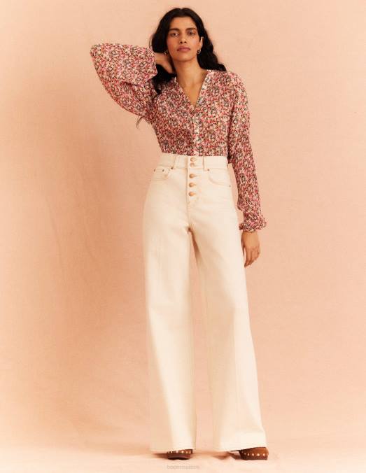 Boden vêtements fleuron multicolore et pictural femmes blouse plissée LB2X1926