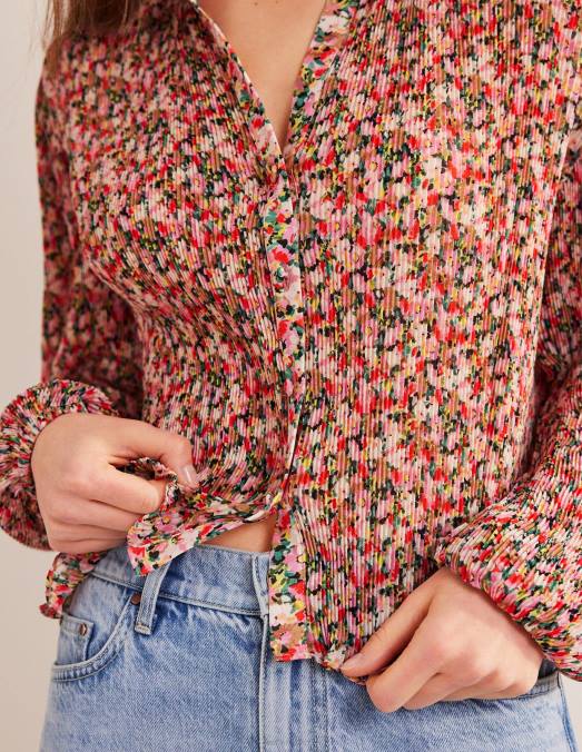 Boden vêtements fleuron multicolore et pictural femmes blouse plissée LB2X1926