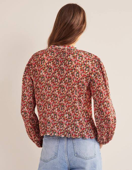 Boden vêtements fleuron multicolore et pictural femmes blouse plissée LB2X1926