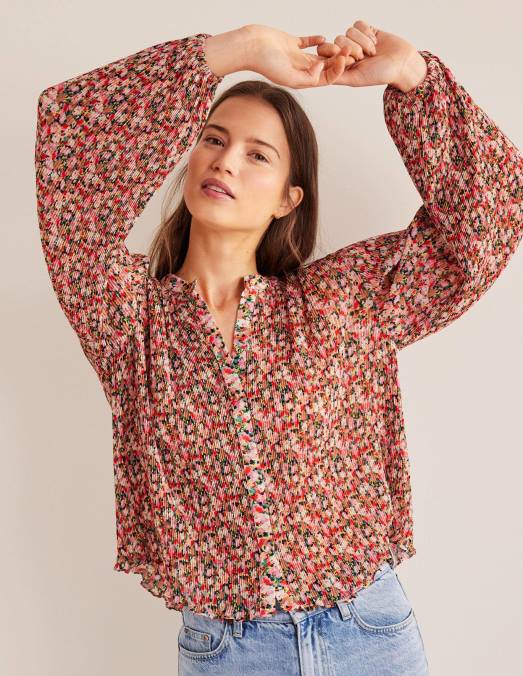 Boden vêtements fleuron multicolore et pictural femmes blouse plissée LB2X1926