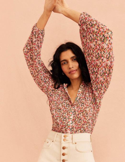 Boden vêtements fleuron multicolore et pictural femmes blouse plissée LB2X1926