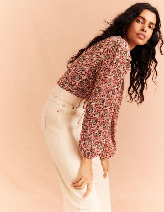 Boden vêtements fleuron multicolore et pictural femmes blouse plissée LB2X1926