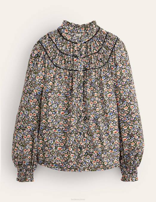 Boden vêtements floraison multi et eden femmes chemise en jersey à empiècement froncé LB2X2222