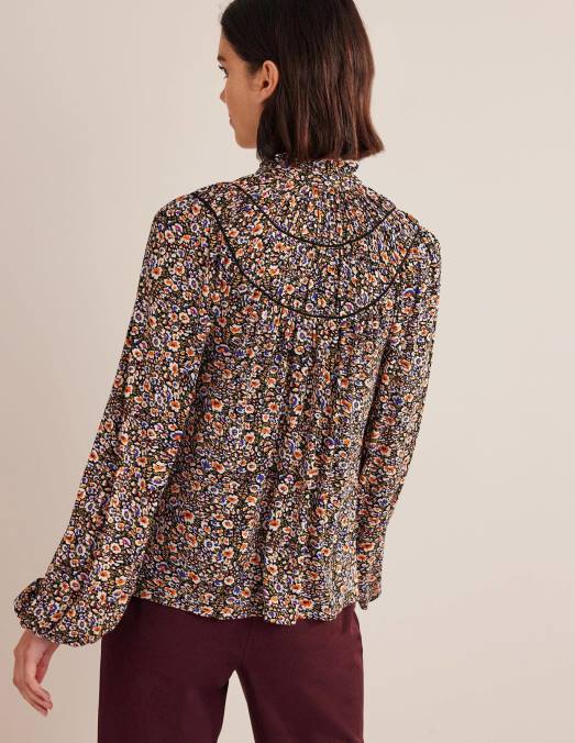Boden vêtements floraison multi et eden femmes chemise en jersey à empiècement froncé LB2X2222