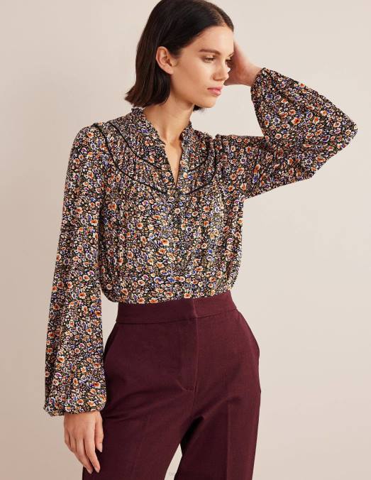 Boden vêtements floraison multi et eden femmes chemise en jersey à empiècement froncé LB2X2222