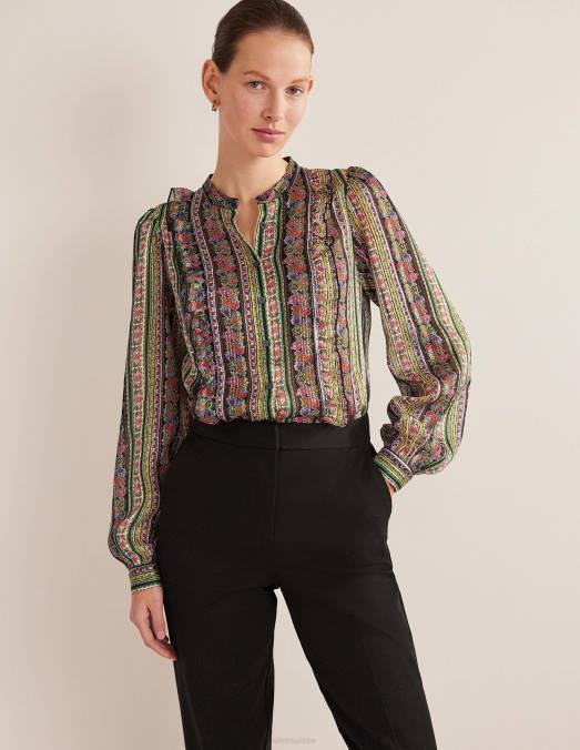 Boden vêtements floraison multiple et œillet femmes chemise imprimée à volants LB2X1858