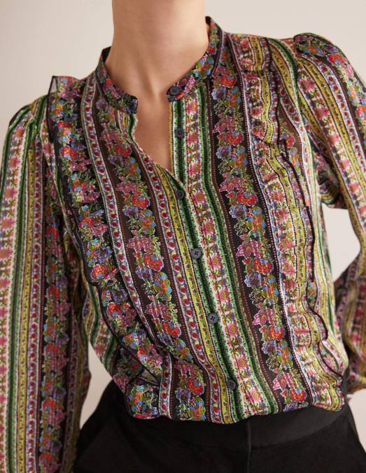 Boden vêtements floraison multiple et œillet femmes chemise imprimée à volants LB2X1858