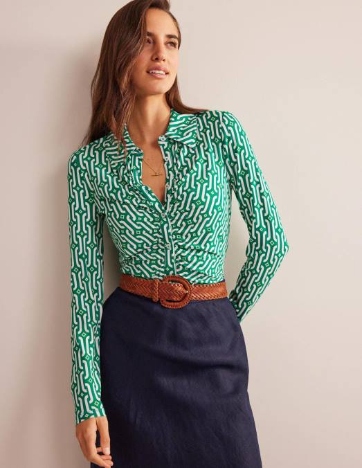 Boden vêtements géo émeraude et azur brillant femmes chemise en jersey imprimé LB2X1189