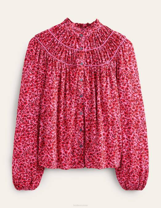 Boden vêtements gin fizz et vigne abstraite femmes chemise en jersey à empiècement froncé LB2X1446