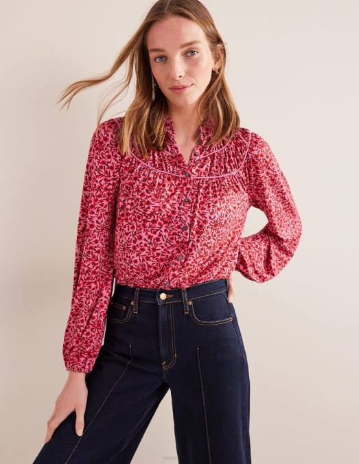 Boden vêtements gin fizz et vigne abstraite femmes chemise en jersey à empiècement froncé LB2X1446