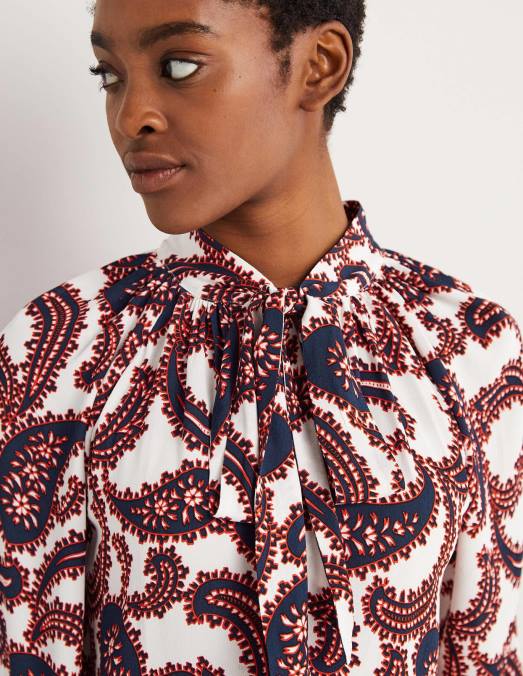 Boden vêtements grappe ivoire et cachemire femmes blouse à col noué LB2X1528