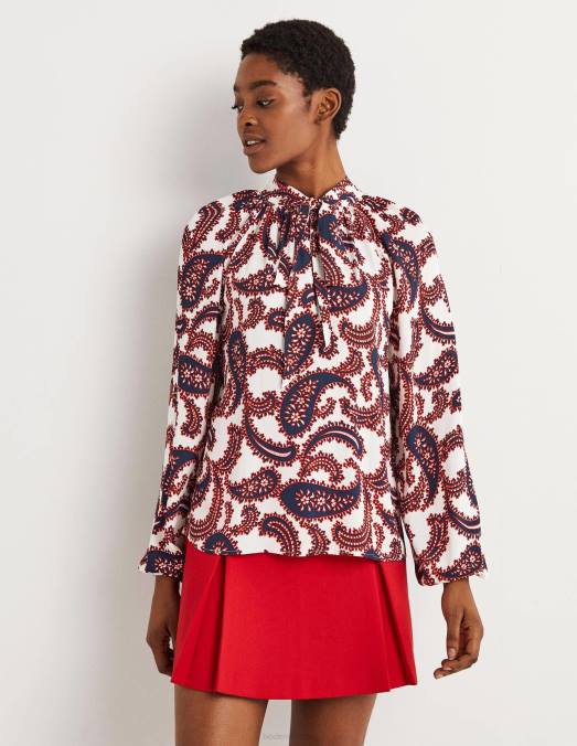 Boden vêtements grappe ivoire et cachemire femmes blouse à col noué LB2X1528