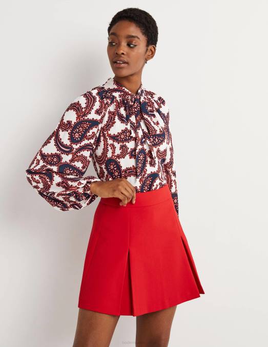 Boden vêtements grappe ivoire et cachemire femmes blouse à col noué LB2X1528