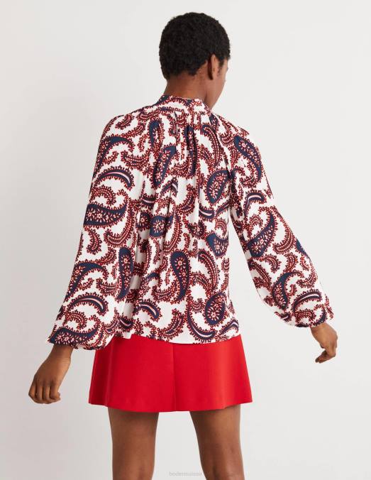 Boden vêtements grappe ivoire et cachemire femmes blouse à col noué LB2X1528