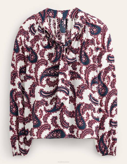 Boden vêtements grappe ivoire et cachemire femmes blouse à col noué LB2X1528