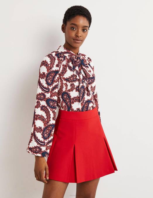 Boden vêtements grappe ivoire et cachemire femmes blouse à col noué LB2X1528