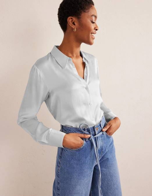 Boden vêtements gris vaporeux femmes chemise décontractée en satin LB2X1555