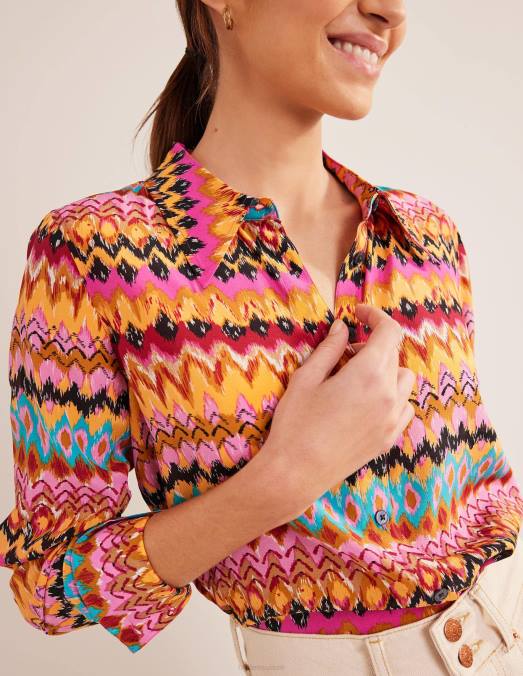 Boden vêtements ikat multicolore et texturé femmes chemise en soie LB2X991