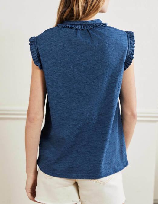 Boden vêtements indigo moyen femmes chemise sans manches à volants Daphné LB2X2402