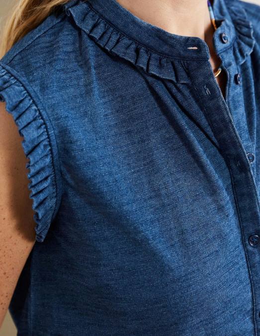 Boden vêtements indigo moyen femmes chemise sans manches à volants Daphné LB2X2402